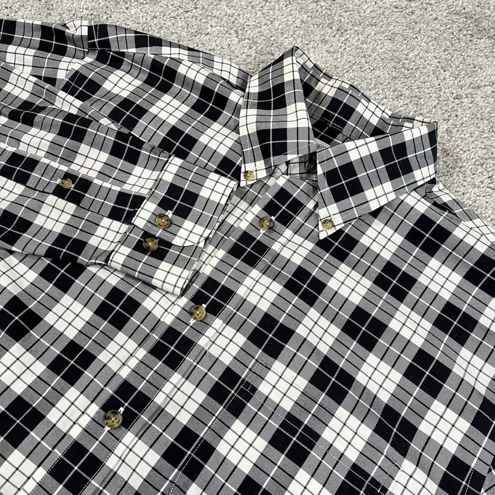 Brooks Brothers Madison Shirt L Black White Plaid‎ Supima Cotton Button Down
